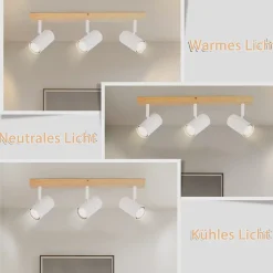 NETTLIFE 3 Spots de plafond bois vintage GU10 modernes blancs pivotants à pour chambre salon bureau salle à manger cuisine