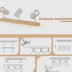 NETTLIFE 3 Spots de plafond bois vintage GU10 modernes blancs pivotants à pour chambre salon bureau salle à manger cuisine