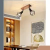 NETTLIFE 2 spots de plafond noir bois vintage E14 en métal, plafonnier pour cuisine salon chambre salle à manger, max 25W