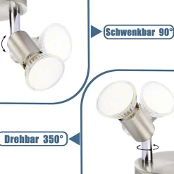 NETTLIFE 3 spots de plafond GU10 en métal nickel rond, lampe moderne pour salon chambre, max 3x25W