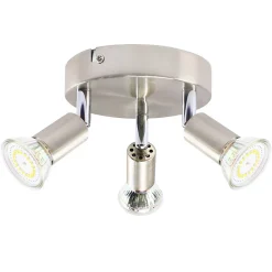 NETTLIFE 3 spots de plafond GU10 en métal nickel rond, lampe moderne pour salon chambre, max 3x25W