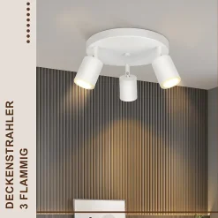 NETTLIFE 3 Spots de plafond couloir salon blanc rond GU10 en métal orientables design pour chambre cuisine