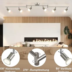 NETTLIFE 6 Spots de plafond salon moderne GU10 en acier inoxydable pour chambre intérieur (sans ampoule)