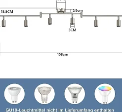 NETTLIFE 6 Spots de plafond salon moderne GU10 en acier inoxydable pour chambre intérieur (sans ampoule)