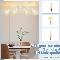 NETTLIFE 4 Spots de Plafond E14 métal, lampe de couloir pivotante, applique murale pour couloir et salon blanc