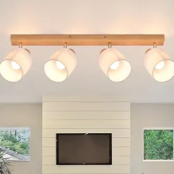 NETTLIFE 4 Spots de plafond salon bois moderne E14 MAX.25W lampe écran en tissu pour chambre cuisine couloir,sans ampoule