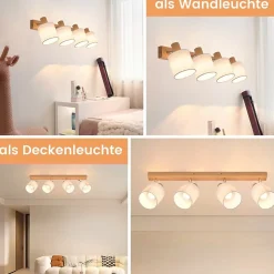 NETTLIFE 4 Spots de plafond salon bois moderne E14 MAX.25W lampe écran en tissu pour chambre cuisine couloir,sans ampoule