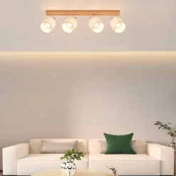 NETTLIFE 4 Spots de plafond salon bois moderne E14 MAX.25W lampe écran en tissu pour chambre cuisine couloir,sans ampoule