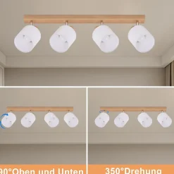 NETTLIFE 4 Spots de plafond salon bois moderne E14 MAX.25W lampe écran en tissu pour chambre cuisine couloir,sans ampoule