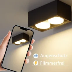 NETTLIFE 2 Spots de plafond en saillie noir avec lumière orientable blanc chaud moderne 2x5W GX53 carré plat pour salon