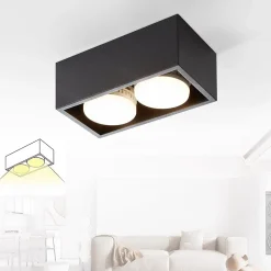 NETTLIFE 2 Spots de plafond en saillie noir avec lumière orientable blanc chaud moderne 2x5W GX53 carré plat pour salon