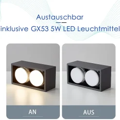 NETTLIFE 2 Spots de plafond en saillie noir avec lumière orientable blanc chaud moderne 2x5W GX53 carré plat pour salon