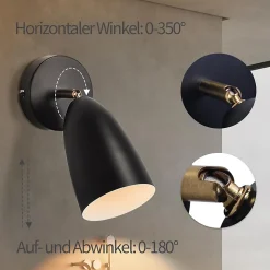 NETTLIFE 2 x Applique murale d'intérieur noire - spot mural vintage chambre applique rétro GU10Sans ampoule