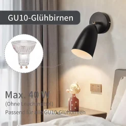 NETTLIFE 2 x Applique murale d'intérieur noire - spot mural vintage chambre applique rétro GU10Sans ampoule