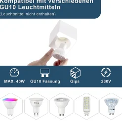 NETTLIFE 4 x Spot en saillie blanc GU10 spot en saillie carré 40W plâtre petit plafonnier moderne