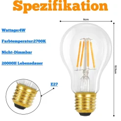 NETTLIFE Ampoules LED 6 pièces ampoule E27 4W 2700K A60 ampoules Edison vintage