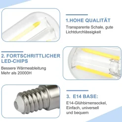 NETTLIFE Ampoules LED Ampoules LED Ampoules vintage E14 Ampoules T22 2W E14, 4 pièces, blanc froid, 6000K