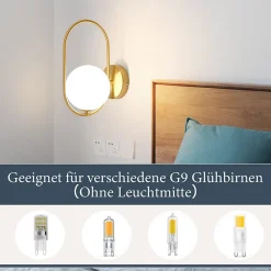 NETTLIFE Applique Intérieure Moderne - Or en verre G9 Métal Design Applique Salle de Bains Vintage Créative Lampe de Lit
