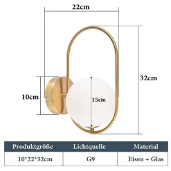NETTLIFE Applique Intérieure Moderne - Or en verre G9 Métal Design Applique Salle de Bains Vintage Créative Lampe de Lit