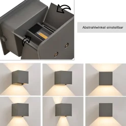 NETTLIFE Applique LED 5W -Lampe Murale Extérieur Intérieure gris, double faisceau réglable étanche IP65 230V 3000K