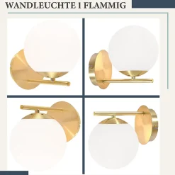 NETTLIFE Applique Murale Intérieur Chambre Couloir Lampe Boule de Verre Doré Vintage E27 Lampe de Chevet en Métal