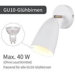 NETTLIFE Applique murale d'intérieur blanche - spot mural vintage pour chambre à coucher rétro GU10