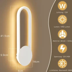NETTLIFE Applique murale LED d'intérieur - Lampe d'escalier 12W 41cm Lampe de couloir blanche Design moderne 3000K