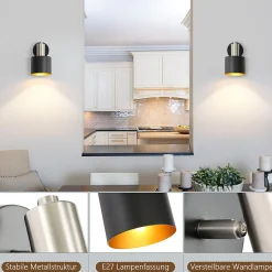 NETTLIFE Applique Murale Intérieur Spot Mural Vintage Noir Pivotant E27 Petit Métal