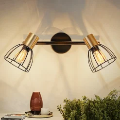 Nettlife Applique murale d'intérieur, lampe murale vintage, douille E14, noire, métal à 2 lumières (Sans ampoules)