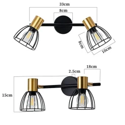Nettlife Applique murale d'intérieur, lampe murale vintage, douille E14, noire, métal à 2 lumières (Sans ampoules)