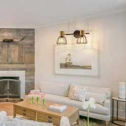 Nettlife Applique murale d'intérieur, lampe murale vintage, douille E14, noire, métal à 2 lumières (Sans ampoules)