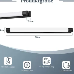 Nettlife Applique murale LED miroir 50 cm, 10 W, noir, 3000 K blanc chaud, IP44, salle de bain