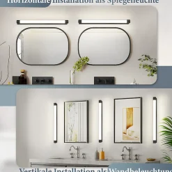 Nettlife Applique murale LED miroir 50 cm, 10 W, noir, 4000 K, IP44, salle de bain