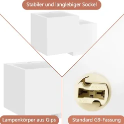 NETTLIFE Applique murale d'intérieur en plâtre blanc G9 moderne pour couloir, escalier, haut et bas