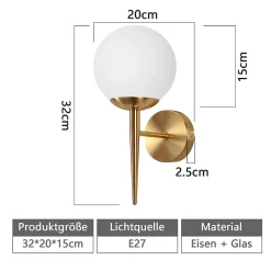 NETTLIFE Applique murale vintage boule de verre dorée E27 lampe murale d'intérieur chambre escalier