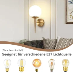 NETTLIFE Applique murale vintage boule de verre dorée E27 lampe murale d'intérieur chambre escalier