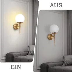NETTLIFE Applique murale vintage boule de verre dorée E27 lampe murale d'intérieur chambre escalier