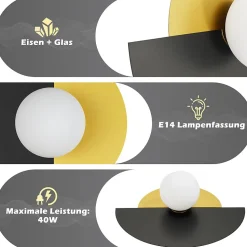 NETTLIFE applique murale noir doré couloir vintage verre et métal design moderne E14