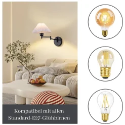 NETTLIFE Applique murale d'intérieur vintage : E27 abat-jour rétro éclairage mural orientable 40W.MAX blanc sans ampoule