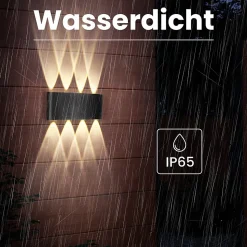 NETTLIFE Applique murale LED pour intérieur : lot de 1 appliques murales extérieures noires haut vers le bas 7 W IP65