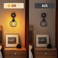 NETTLIFE Applique murale salon vintage bois : applique avec interrupteur éclairage mural noir au design industriel E27