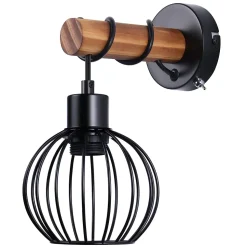 NETTLIFE Applique murale salon vintage bois : applique avec interrupteur éclairage mural noir au design industriel E27