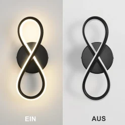 NETTLIFE Applique murale LED noire 7 W design incurvé blanc chaud 3000 K pour escalier d'intérieur