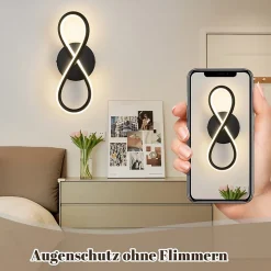 NETTLIFE Applique murale LED noire 7 W design incurvé blanc chaud 3000 K pour escalier d'intérieur