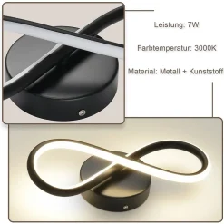 NETTLIFE Applique murale LED noire 7 W design incurvé blanc chaud 3000 K pour escalier d'intérieur