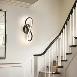 NETTLIFE Applique murale LED noire 7 W design incurvé blanc chaud 3000 K pour escalier d'intérieur