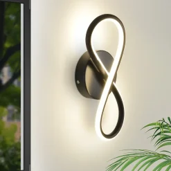 NETTLIFE Applique murale LED noire 7 W design incurvé blanc chaud 3000 K pour escalier d'intérieur