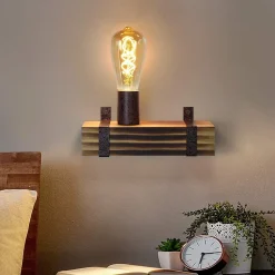 Nettlife Applique murale vintage E27, bois, 23cm, design industriel, max 40W, pour couloir/salon