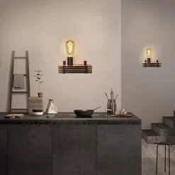 Nettlife Applique murale vintage E27, bois, 23cm, design industriel, max 40W, pour couloir/salon