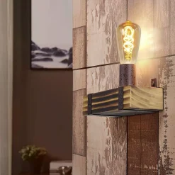 Nettlife Applique murale vintage E27, bois, 23cm, design industriel, max 40W, pour couloir/salon